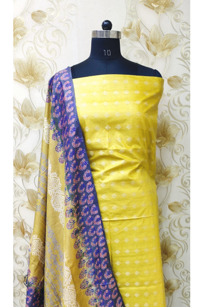 All Over Self Weaving Butta Work Semi Kathan Silk Suit Fabric Set (KR1495)
